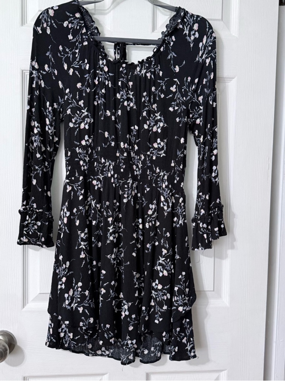 American Rag Black Floral Tiered Dress XS